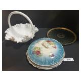 Hobnail Glass Basket,  Plates & Bowl W/ Lid. Hobnail Glass Basket,  Plates & Bowl W/ Lid.