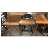 (3) Side Tables & Wooden Stool. (3) Side Tables & Wooden Stool.