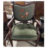 Antique French Floral Needlepoint Armchair. Antique French Floral Needlepoint Armchair.