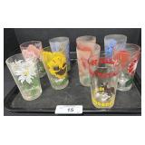 9 Vintage Floral Juice Glasses. 9 Vintage Floral Juice Glasses.
