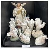 Ceramic Nativity Set & Vintage Tree Topper Angel. Ceramic Nativity Set & Vintage Tree Topper Angel.