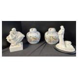 2 Chinese Export Jars, 2 Religious Figurines. 2 Chinese Export Jars, 2 Religious Figurines.