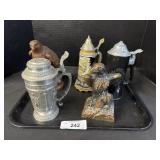 Bird Sculptures, 3 Beer Steins. Bird Sculptures, 3 Beer Steins.