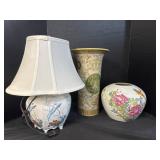 Pair Of Floral Vases, Bird Table Lamp. Pair Of Floral Vases, Bird Table Lamp.