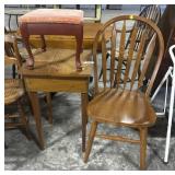 Oak Chair & Side Table, Upholstered Ottoman. Oak Chair & Side Table, Upholstered Ottoman.