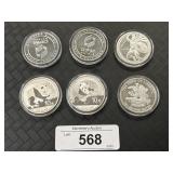 6 - 1 Troy Oz Silver Rounds. 6 - 1 Troy Oz Silver Rounds.