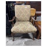 Floral Upholstered Carved Mahogany Armchair. Floral Upholstered Carved Mahogany Armchair.