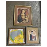 Religious Prints & Floral Mirror. Religious Prints & Floral Mirror.