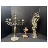 Brass Candelabra, Bronze Figurine, Cherub. Brass Candelabra, Bronze Figurine, Cherub.
