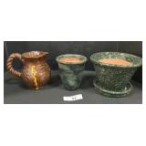 Breininger PA Redware, Pitcher & Planters. Breininger PA Redware, Pitcher & Planters.