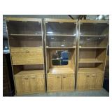 (3) Blonde Oak Mid Century Bookcase, Media Center. (3) Blonde Oak Mid Century Bookcase, Media Center.