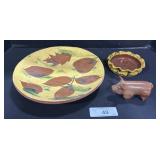 Breininger Redware Plate & Dish, Redware Pig. Breininger Redware Plate & Dish, Redware Pig.
