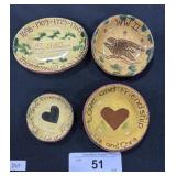 4 Breininger PA Redware Mini Plates. 4 Breininger PA Redware Mini Plates.