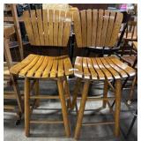 (2) Mid Century Modern Slatted Bar Stools. (2) Mid Century Modern Slatted Bar Stools.