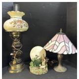 3 Lamps- Tiffany Style, Oil Lamp, Hunting Dog Lamp 3 Lamps- Tiffany Style, Oil Lamp, Hunting Dog Lamp