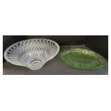 Green Depression Plate, Crystal Glass Bowl. Green Depression Plate, Crystal Glass Bowl.