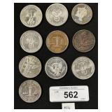 10 Various .999 Troy Ounce Silver Rounds. 10 Various .999 Troy Ounce Silver Rounds.