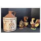 Folk Art Stoneware Jug, & Redware Pottery. Folk Art Stoneware Jug, & Redware Pottery.