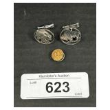 10K Gold Machine Works Pin, Nickel Cufflinks. 10K Gold Machine Works Pin, Nickel Cufflinks.