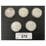 5 - 1 Troy Oz .999 Fine Silver Prospector Rounds. 5 - 1 Troy Oz .999 Fine Silver Prospector Rounds.