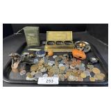 US & Foreign Currency, Inkwell, Belt Buckle. US & Foreign Currency, Inkwell, Belt Buckle.