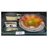 Instamatic Camera, Carnival Glass Bowl. Instamatic Camera, Carnival Glass Bowl.