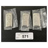 3 - Scottsdale .999 Fine Silver 100 Grams Bars. 3 - Scottsdale .999 Fine Silver 100 Grams Bars.