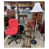 Ornate Quilt Rack & Hall Tree, Red Office Chair & Ornate Quilt Rack & Hall Tree, Red Office Chair &