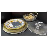 Serving Plates, Glass Basket.