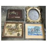 1930ï¿½s Watercolor, Frame, Deer & Auto Art.
