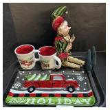 Red Truck Cup & Serving Platter, Elf Figure.