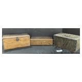Trio Of Wooden And Metal Lidded Boxes.