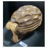 Wooden Carved Nut Container and Mallet.