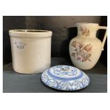 Iron Stone Pitcher , Stoneware Crock , Spongeware