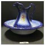 Ironstone England Flow Blue Wash Basin & Pitcher.