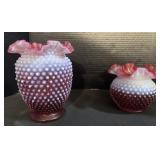 Fenton Cranberry Opalescent Hobnail Vases.