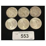 3 - 1922 & 3 - 1923 90% Silver Peace Dollars.