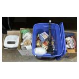 Deep Fryer, Food Processor, Lamp, Books.