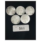 5-1 Troy Oz .999 Silver Indian Head Buffalo Rounds