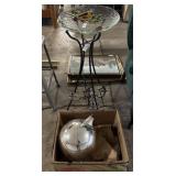 Stained Glass Birdbath, Mirrored Garden Orb,