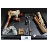 Stamps, Magnifying Glass, Toys.