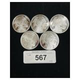 5-1 Troy Oz .999 Silver Indian Head Buffalo Rounds