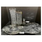 Crystal And Cut Glass vase And Serving Trays.