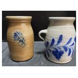 Pair Of Blue Decorated Stoneware Crocks.