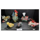 6 Wind Up Tin Toys, Mar Toys.