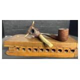 Wooden Cigar Mold, Carved Pipes.