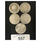 2-1922, 2-1924, 1-1923 90% Silver Peace Dollars.
