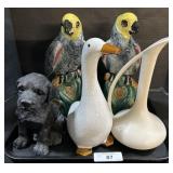 Ceramic Parrot & Goose Figures, Van Briggle Vase.