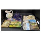Post Cards, Cobalt Glass Basket, Lionel Catalog.