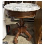 Marble & Mahogany Three Legged Table.